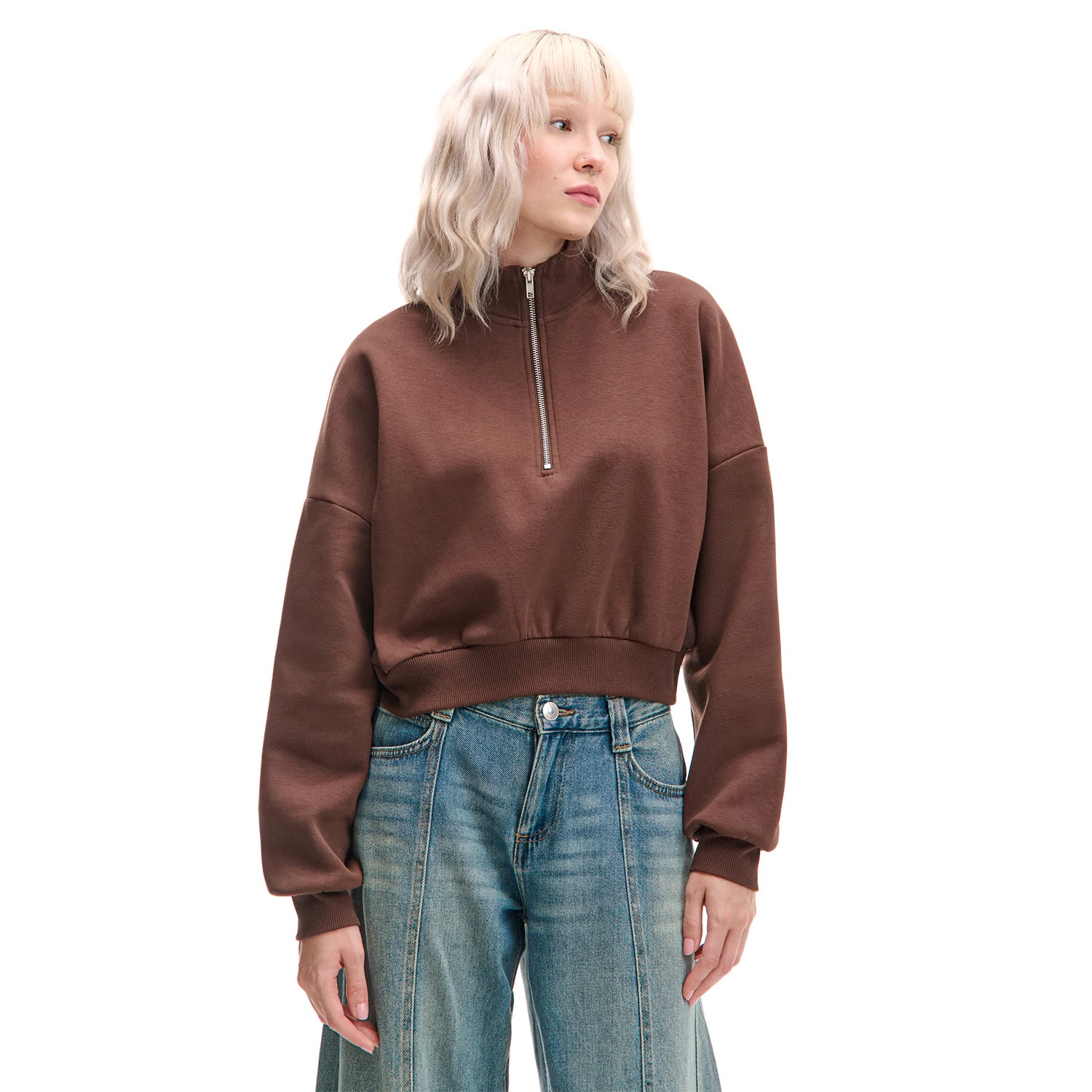 Cropp - Суитшър с яка мандарин - кестеняв