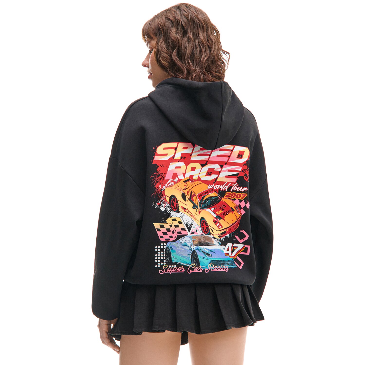 Cropp - Черен суитшърт с качулка и принт - черeн