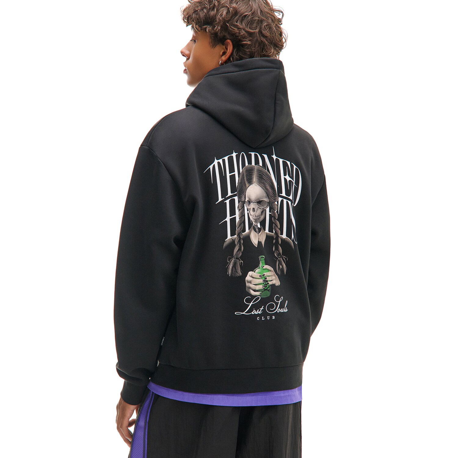 Cropp - Черен суитшърт с качулка и принт - черeн