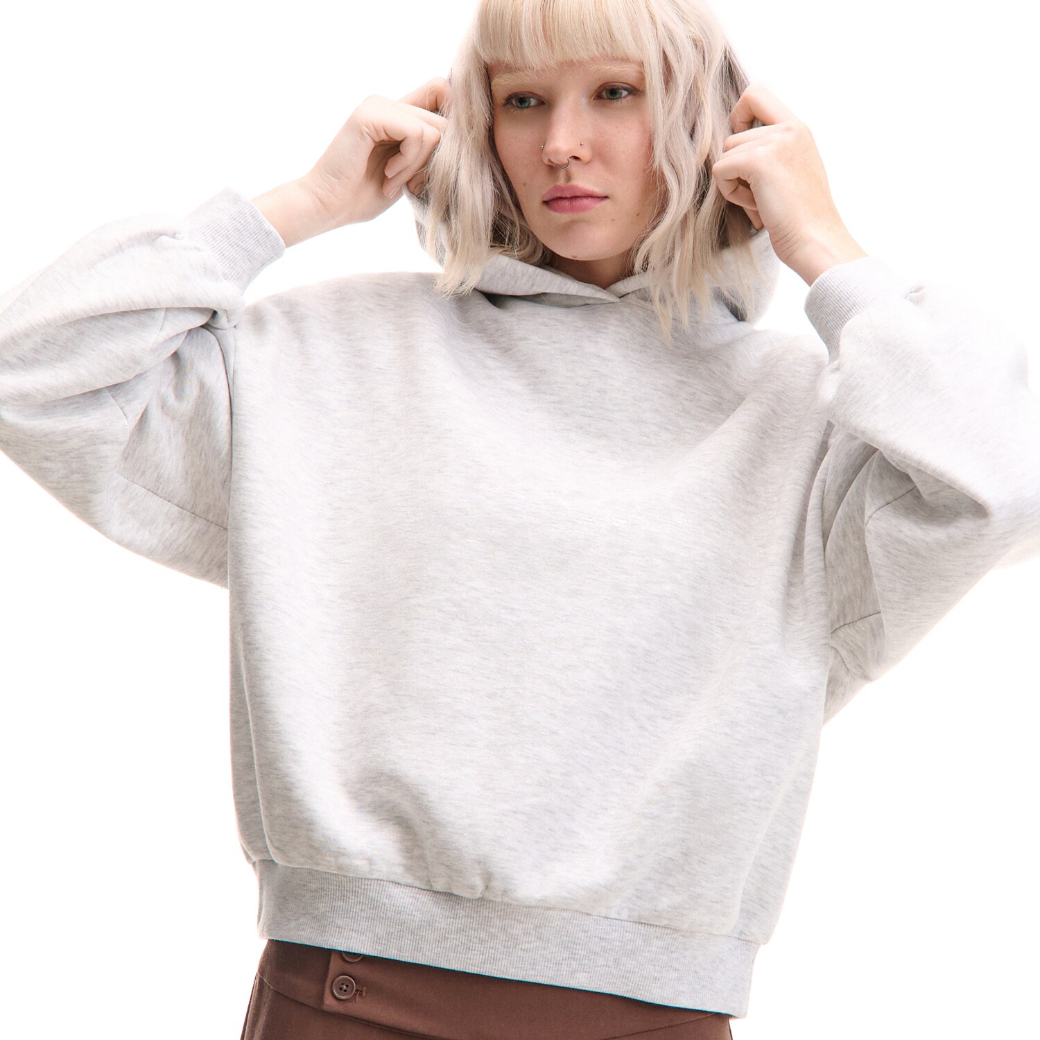 Cropp - Изчистен суитшърт с качулка - Светло сиво