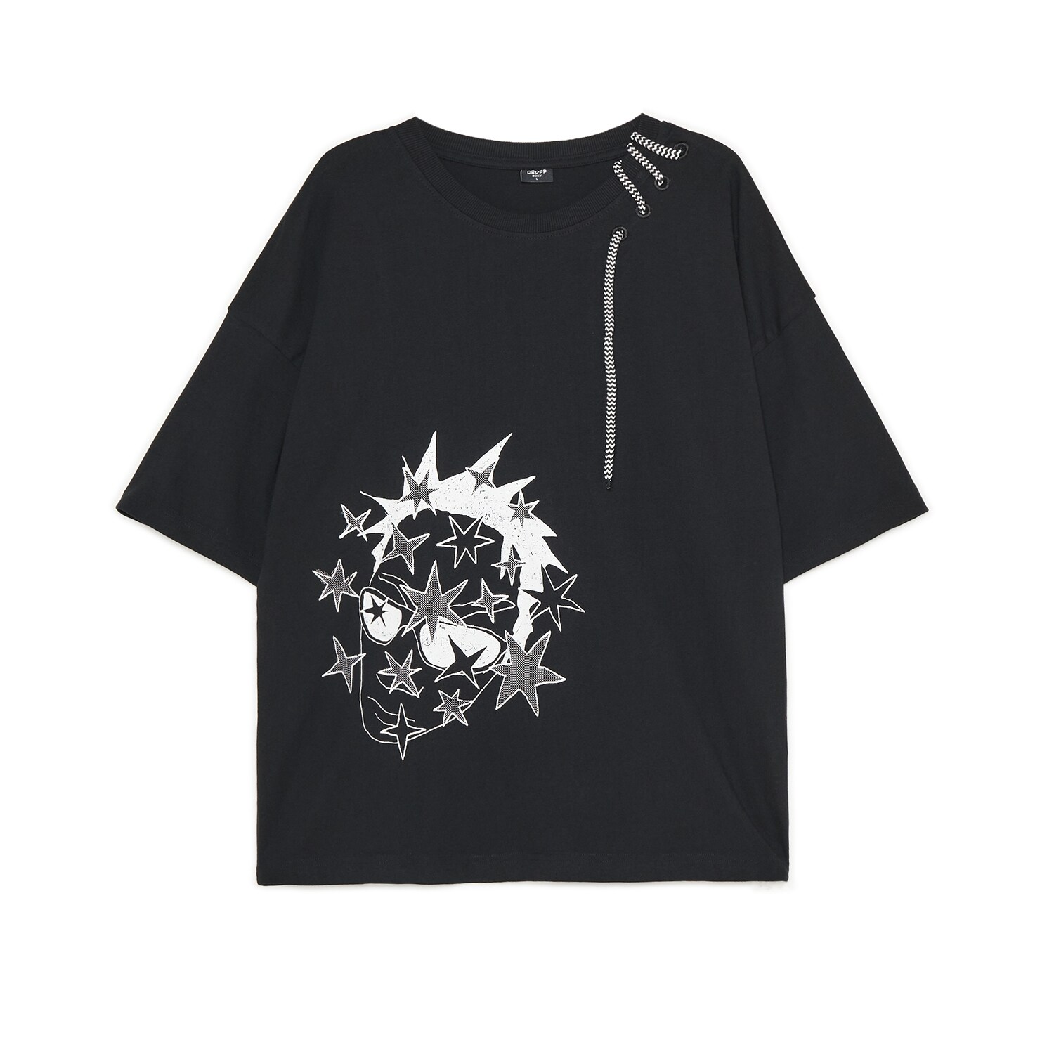 Cropp - Тениска с апликация - черeн