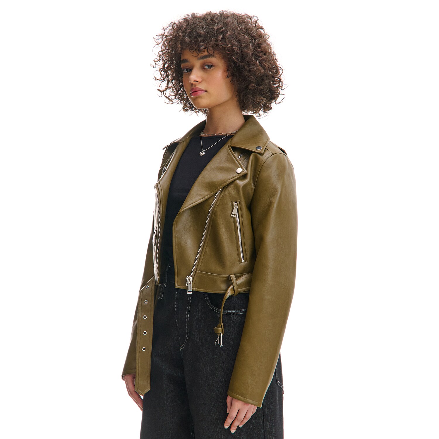 Cropp - Яке байкър от изкуствена кожа - тъмнозелено