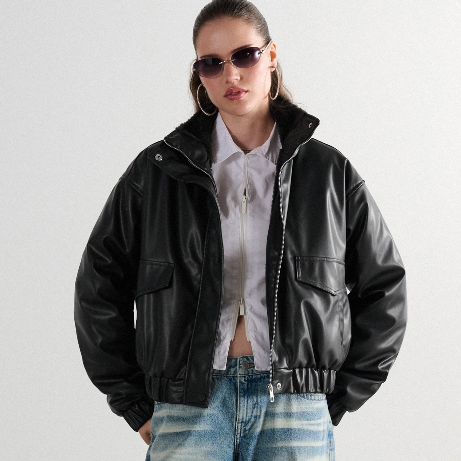 Cropp - Faux leather jacket - пепелнокафяво