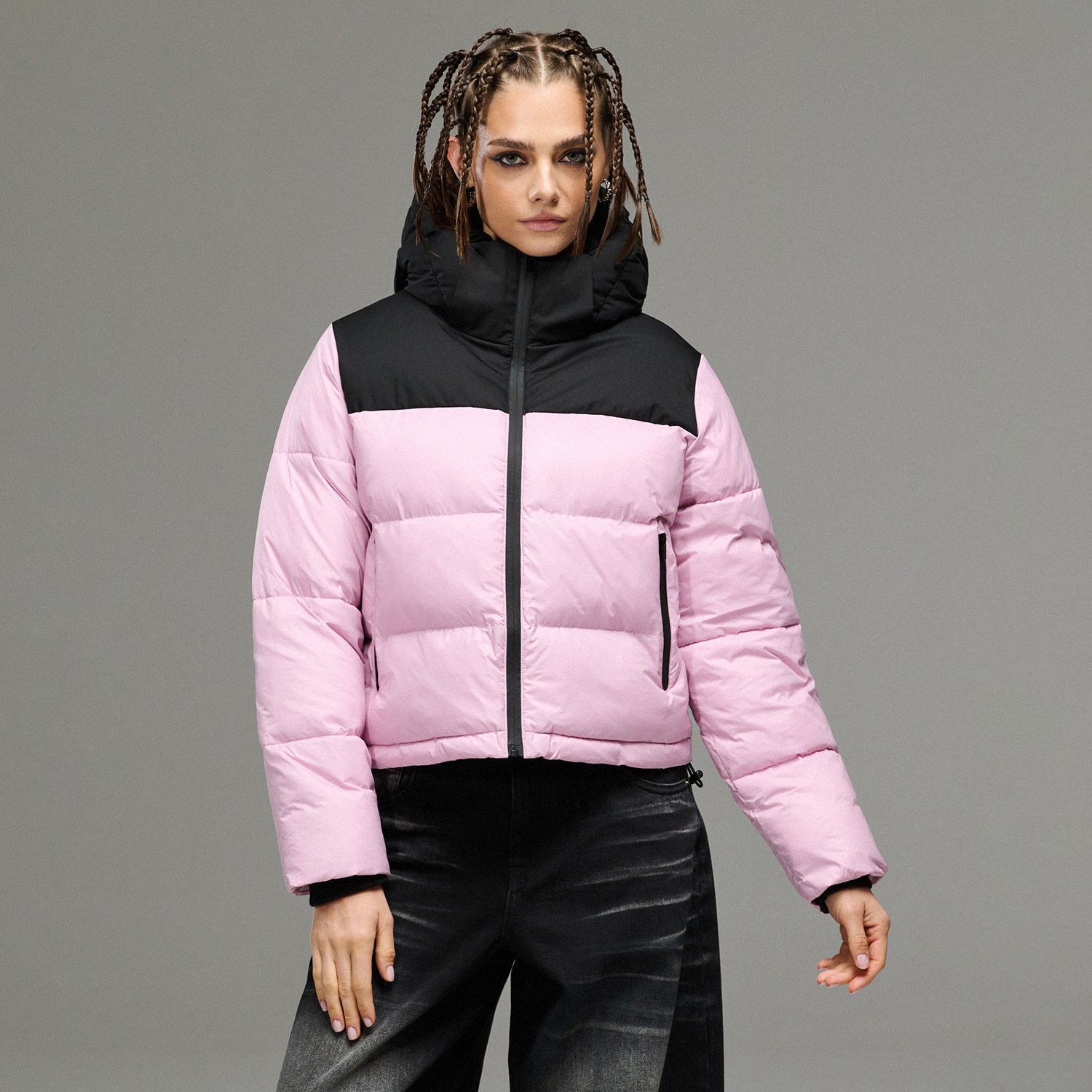 Cropp - Капитонирано яке puffer с качулка - пастелнорозово