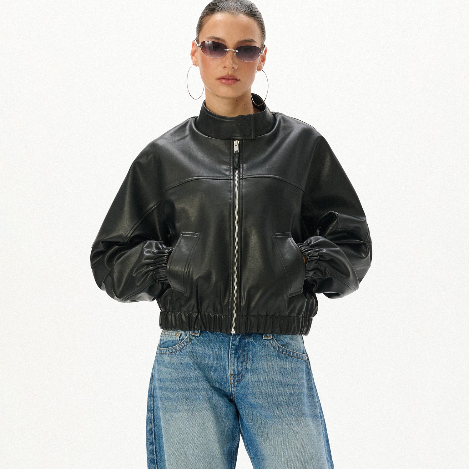Cropp - Faux leather jacket - черeн