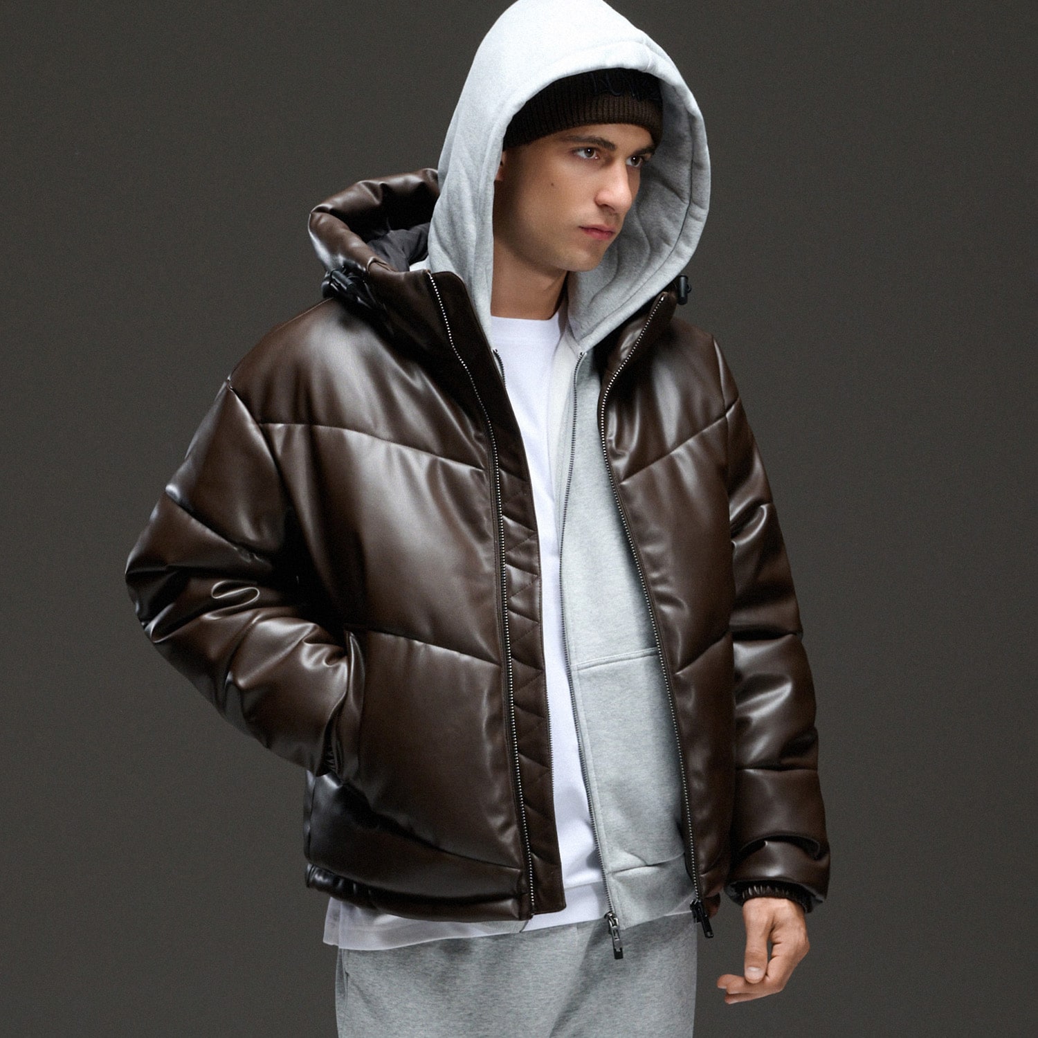 Cropp - Faux leather jacket - тъмнокафяво