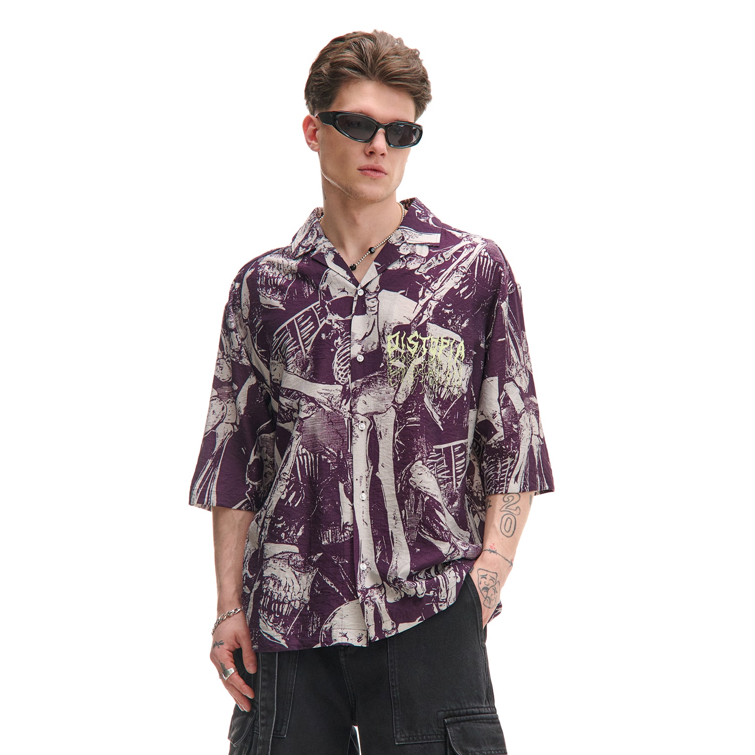 Cropp - Риза с къс ръкав и шарки - кестеняв