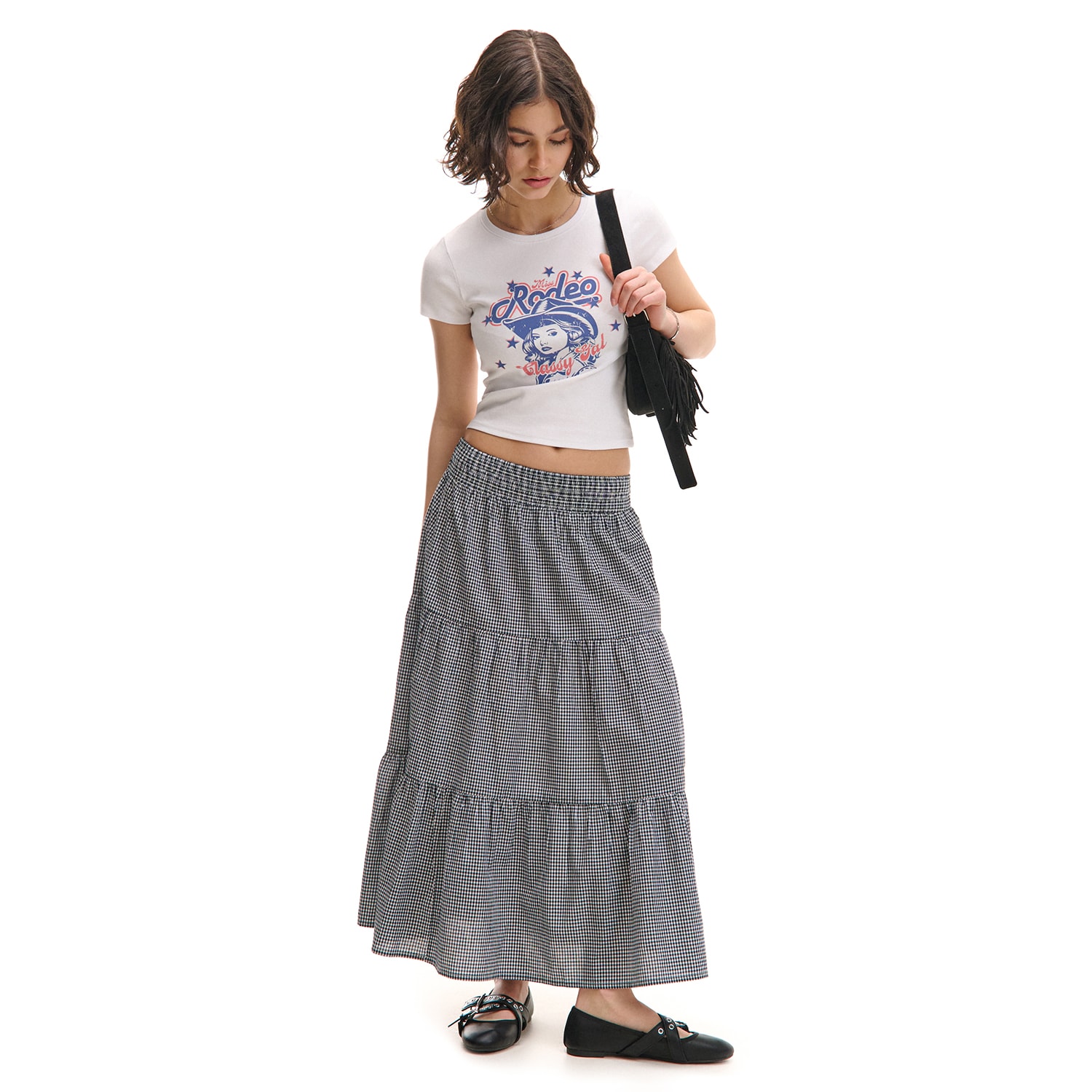 Cropp - Карирана пола - черeн