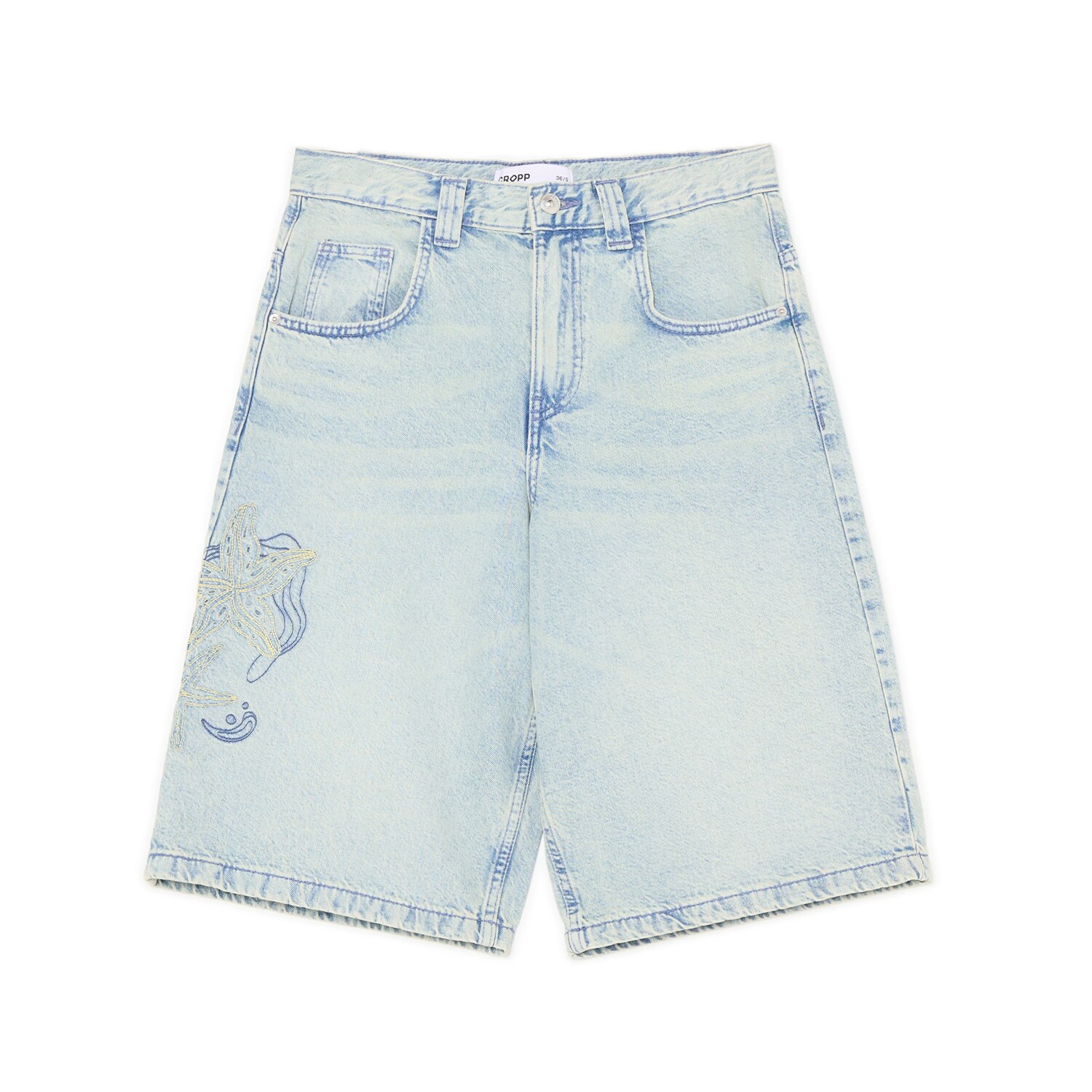 Cropp - Дънкови къси панталони baggy - бледосиньо