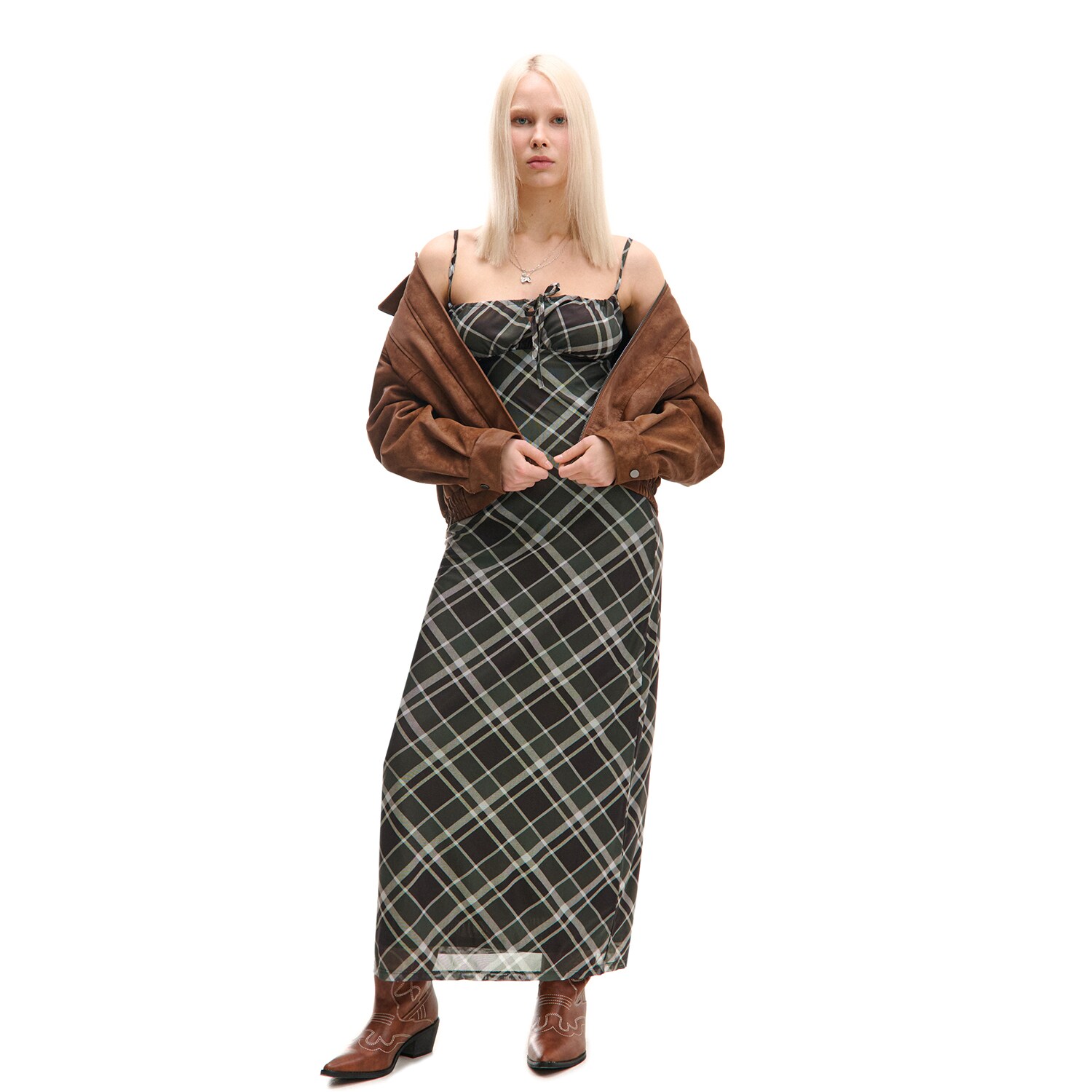 Cropp - Карирана рокля - тъмнозелено