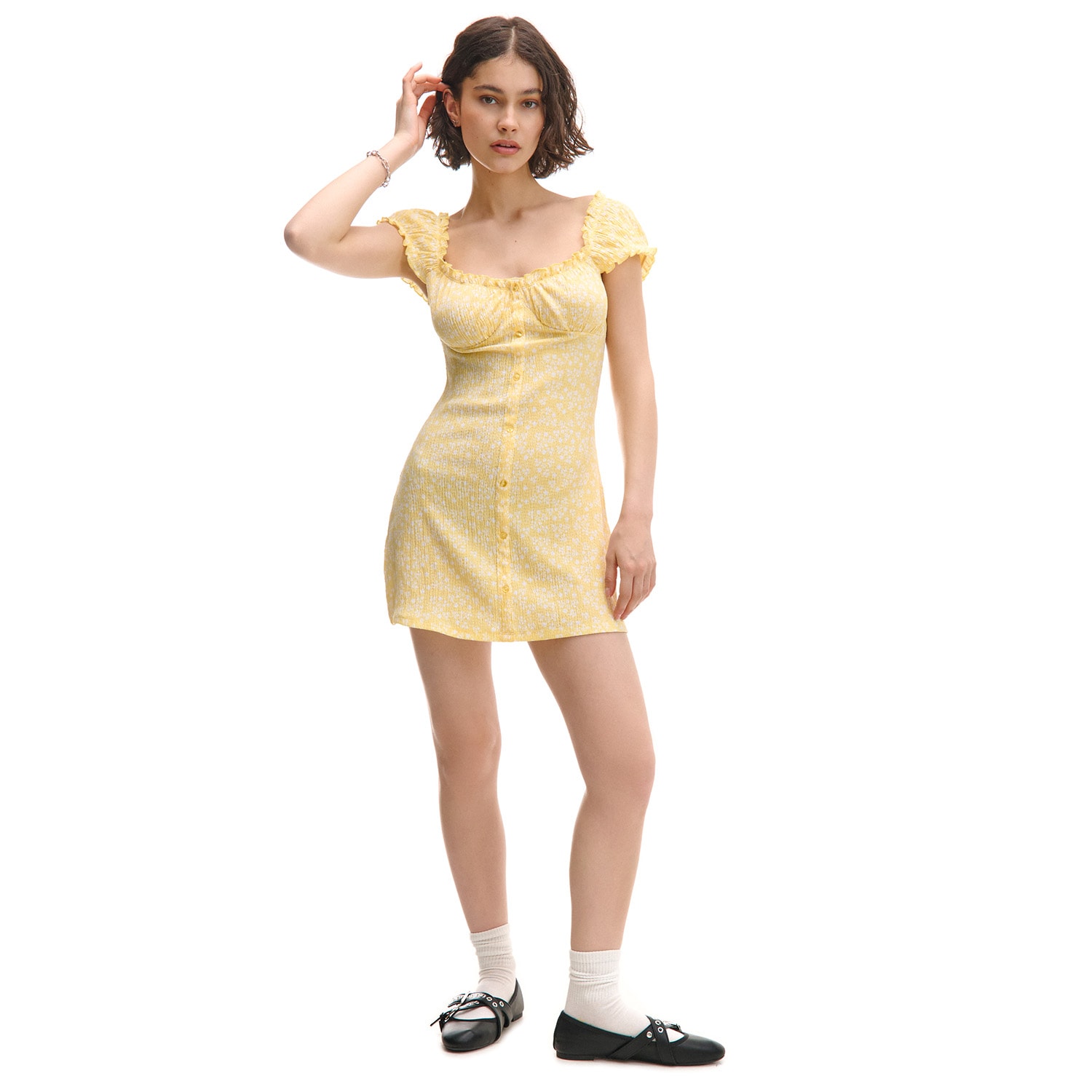 Cropp - Рокля с шарки - светложълто