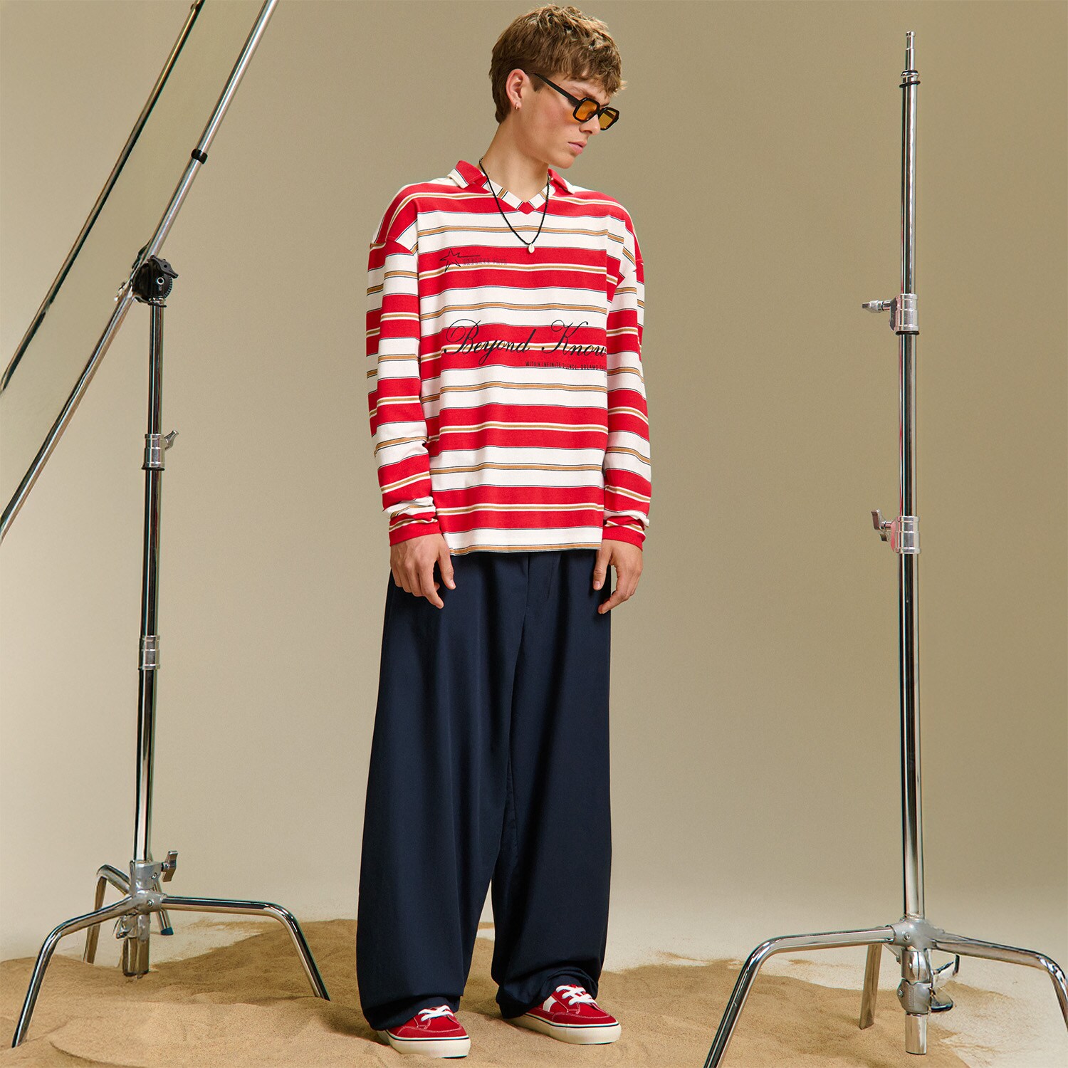 Cropp - Блуза на райе с дълъг ръкав - червeн