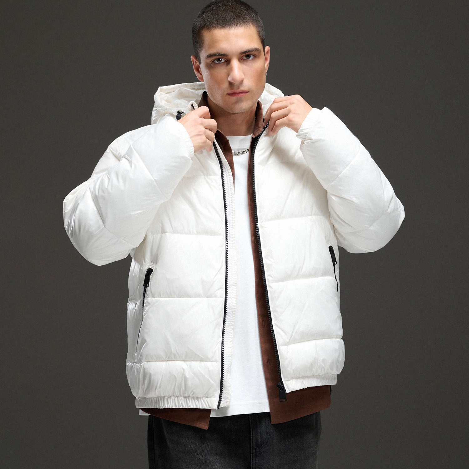 Cropp - Яке puffer с качулка - бял