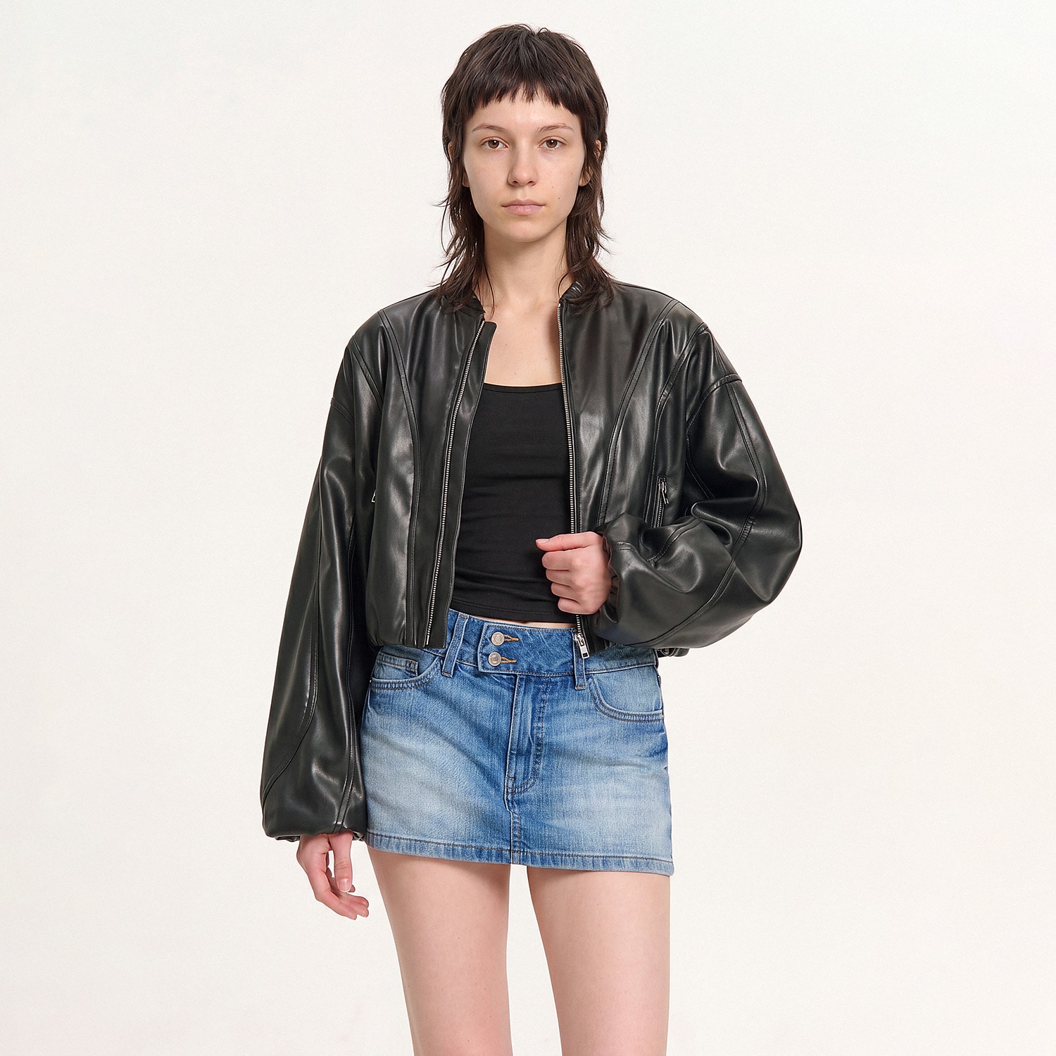 Cropp - Faux leather jacket - черeн