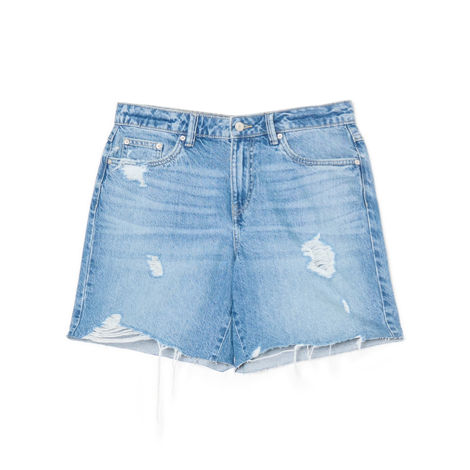 Cropp - Džínové kraťasy s roztřepeným lemem - džínová