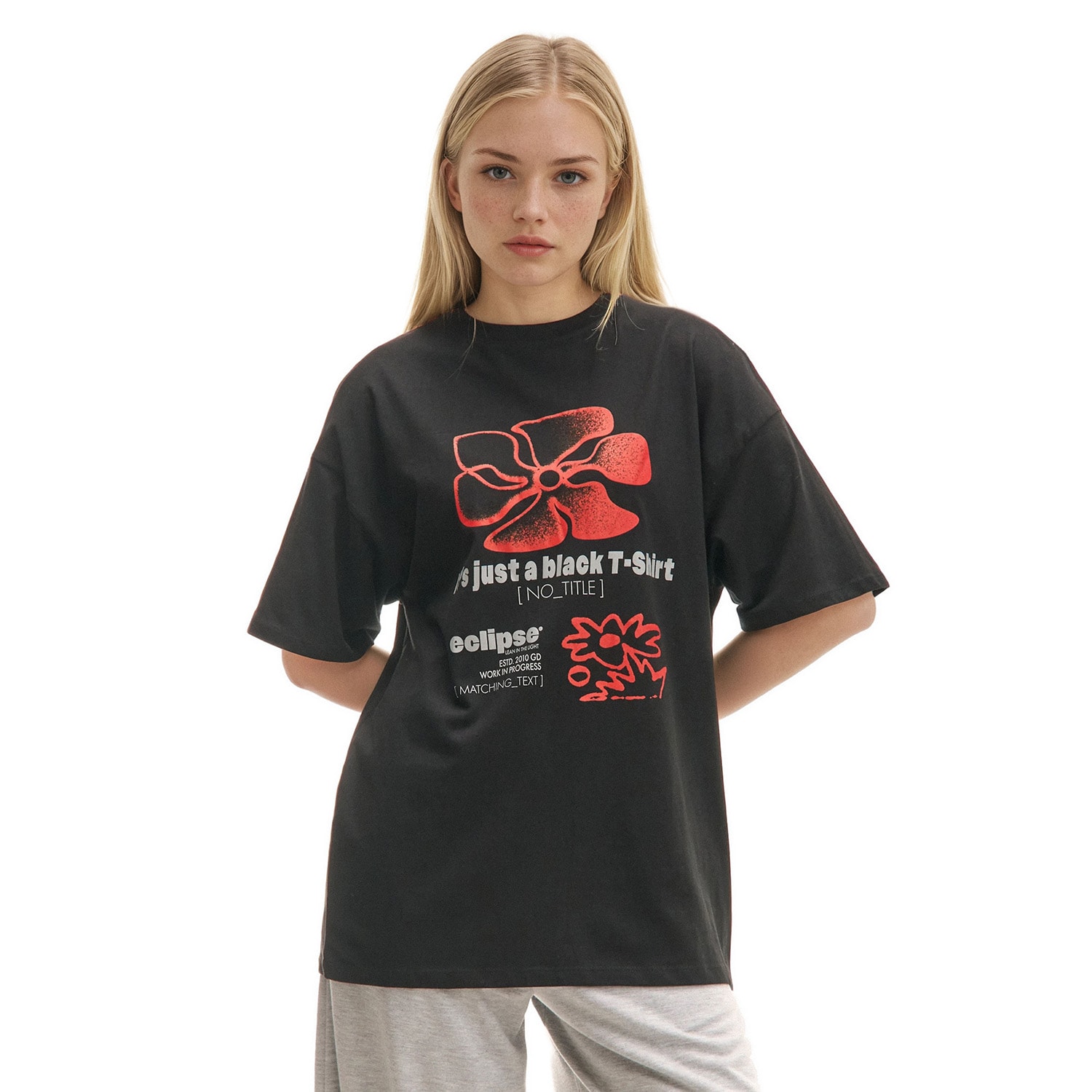 Cropp - Černé tričko oversize s potiskem - černý