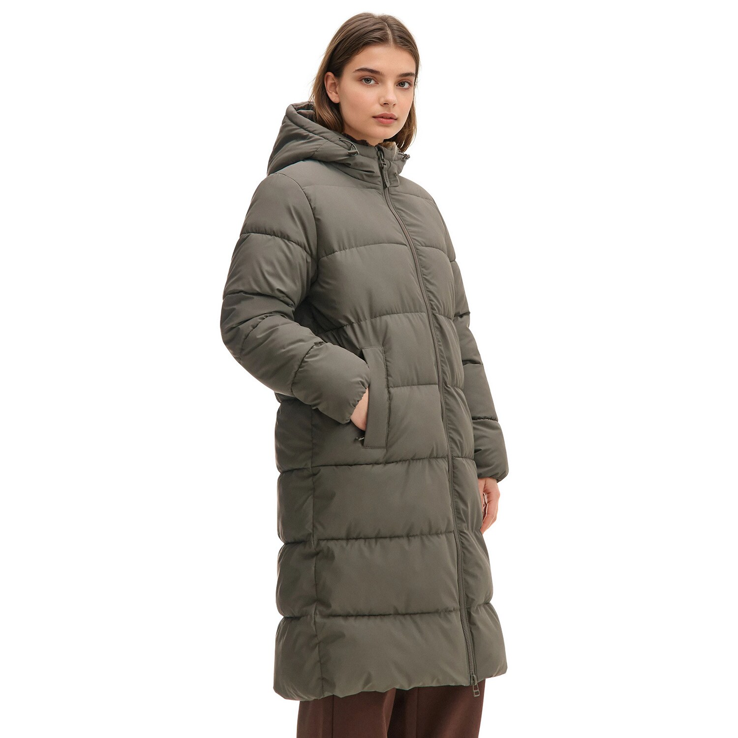 Cropp - Prošívaný kabát s kapucí - antracitová