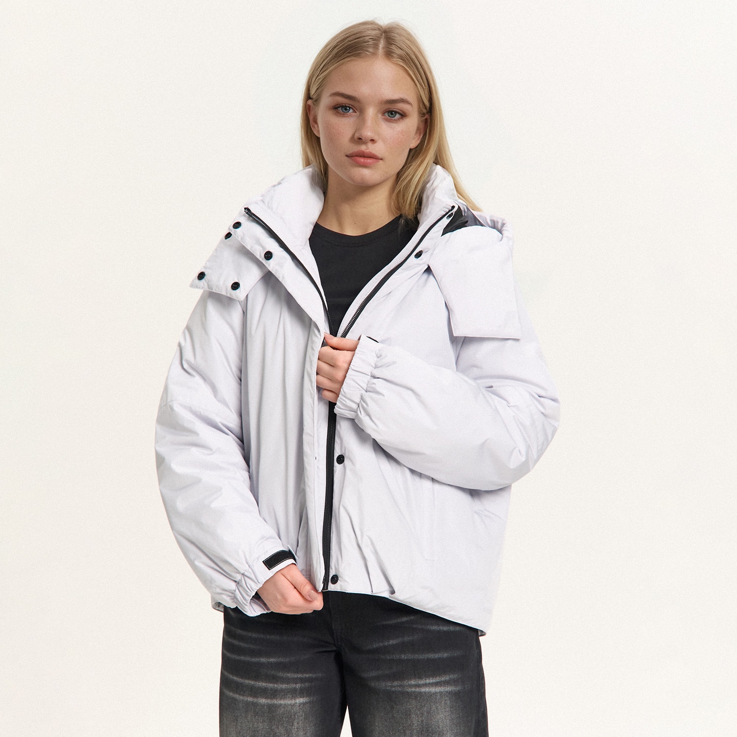 Cropp - Bunda bomber s kapucí - světle šedá