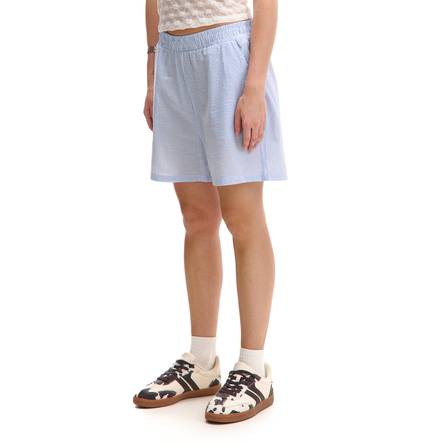 Cropp - Pruhované kraťasy - bleděmodrá