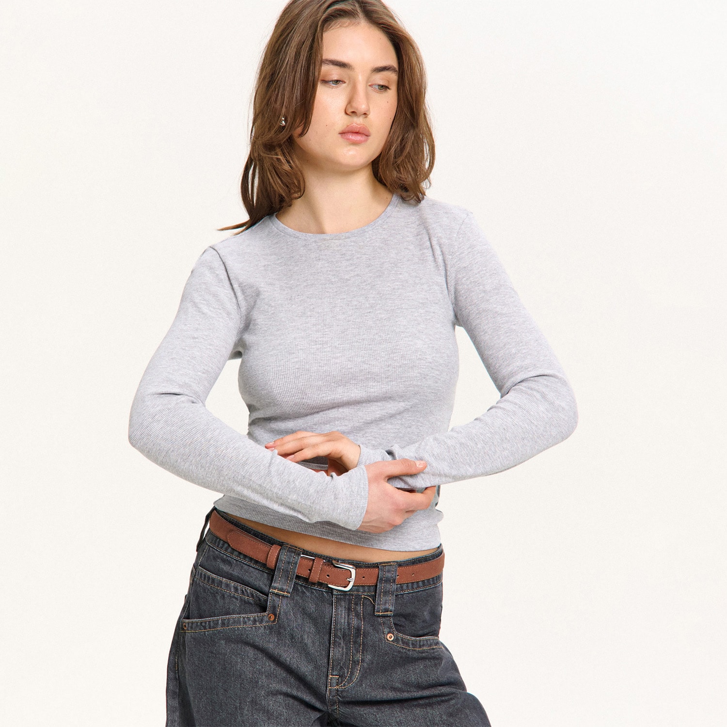 Cropp - Tričko s dlouhými rukávy - světle šedá