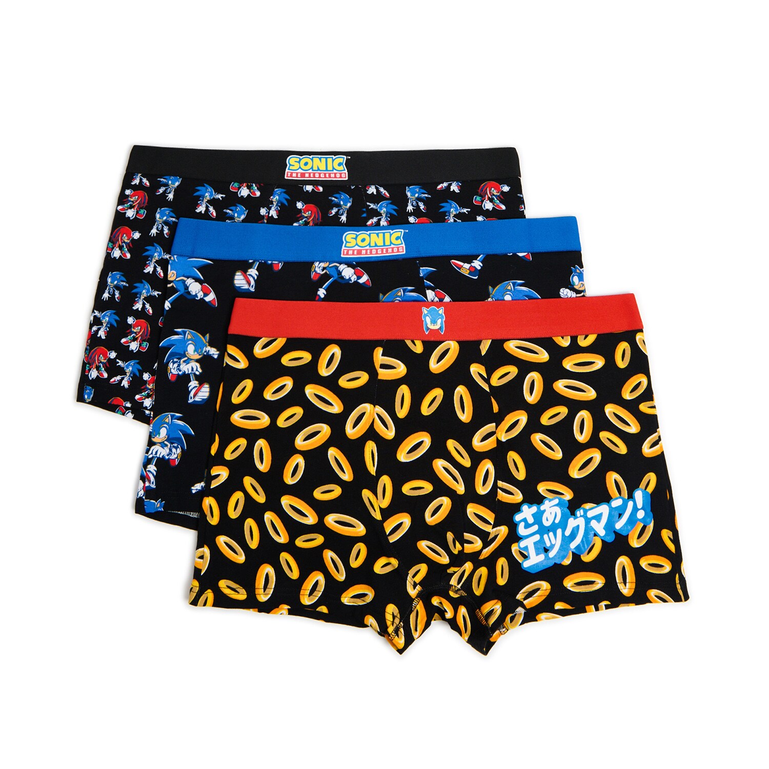 Cropp - Sada 3 kusů boxerek s potiskem Sonic The Hedgehog - černý