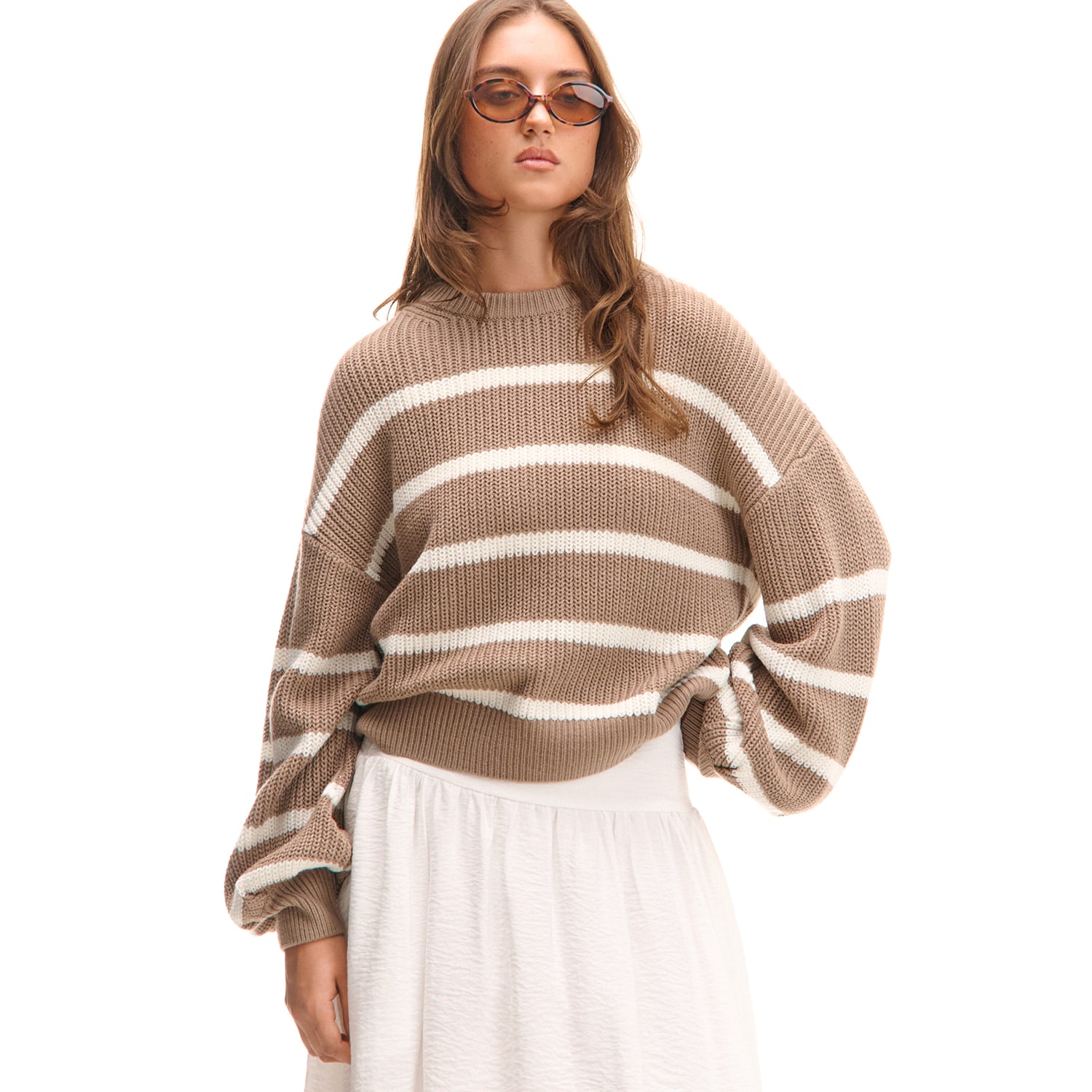 Cropp - Pruhovaný svetr - béžová