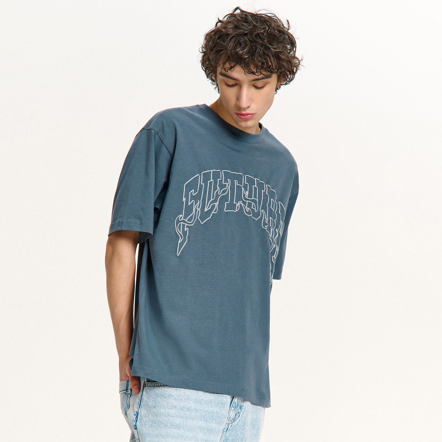 Cropp - Tričko s potiskem - ocelově modrá