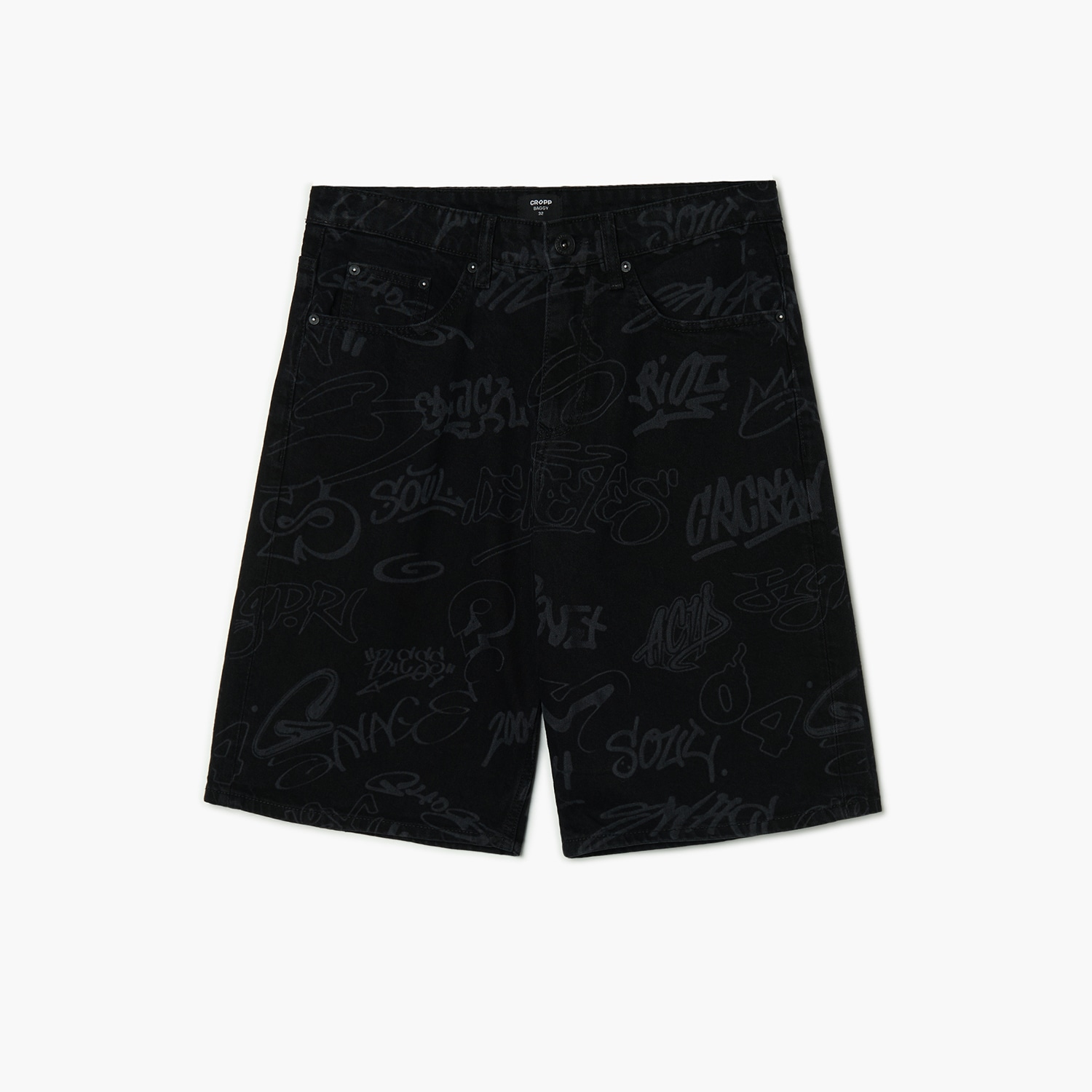 Cropp - Džínové kraťasy s nápisy - černý