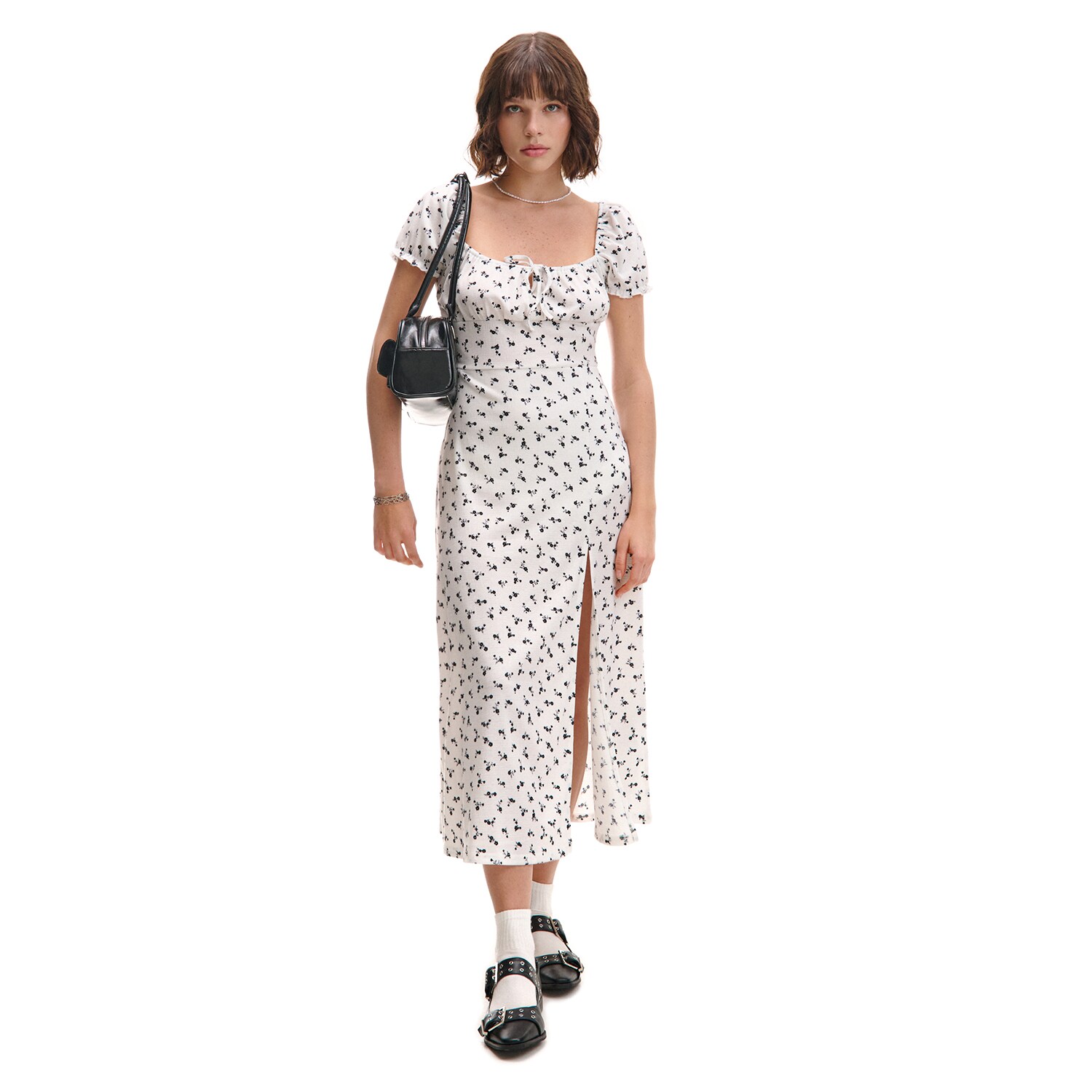 Cropp - Květované midi šaty - bílá