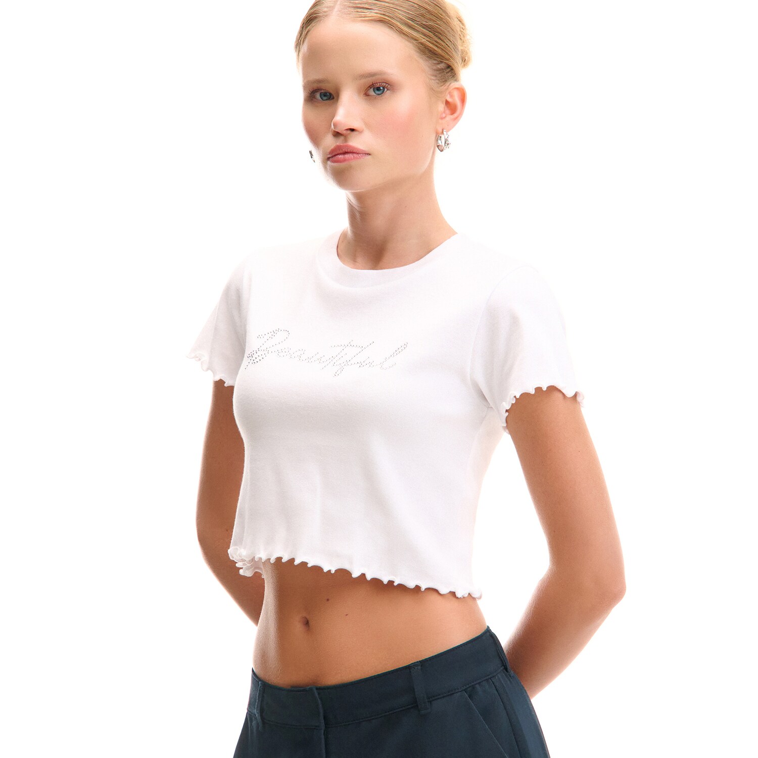 Cropp - Bílé tričko se zdobením - bílá