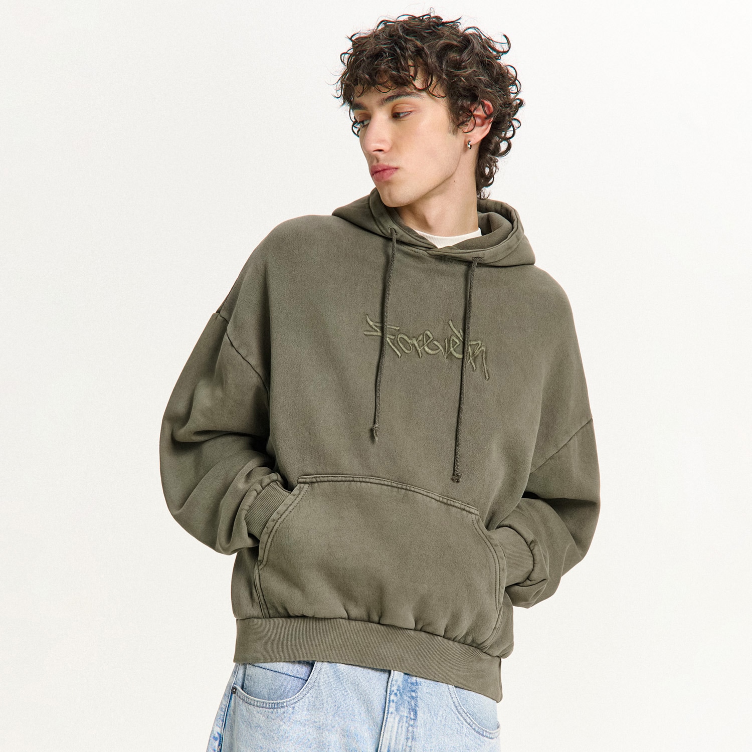 Cropp - Mikina s kapucí se sepraným efektem - béžová