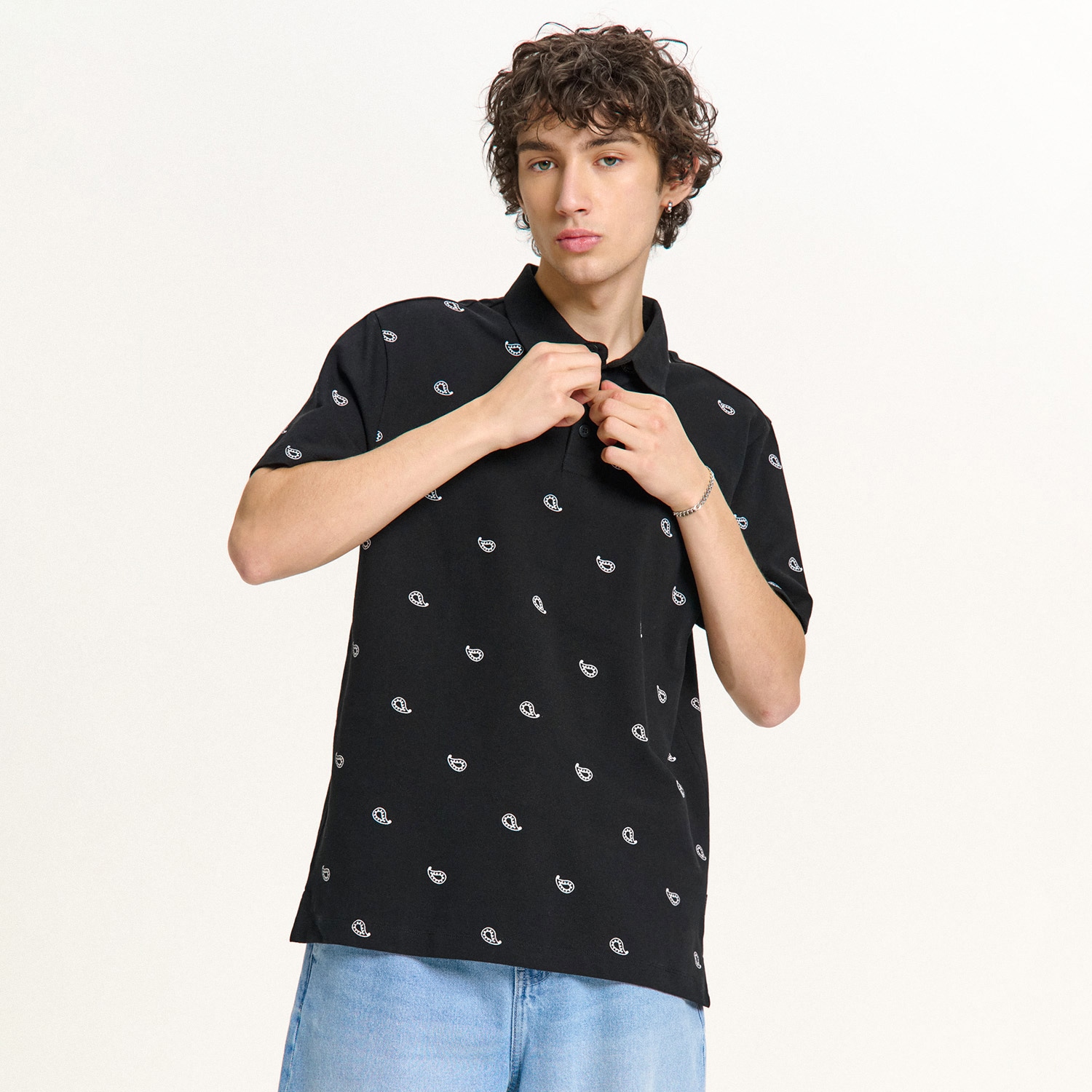 Cropp - Tričko polo s potiskem - černý