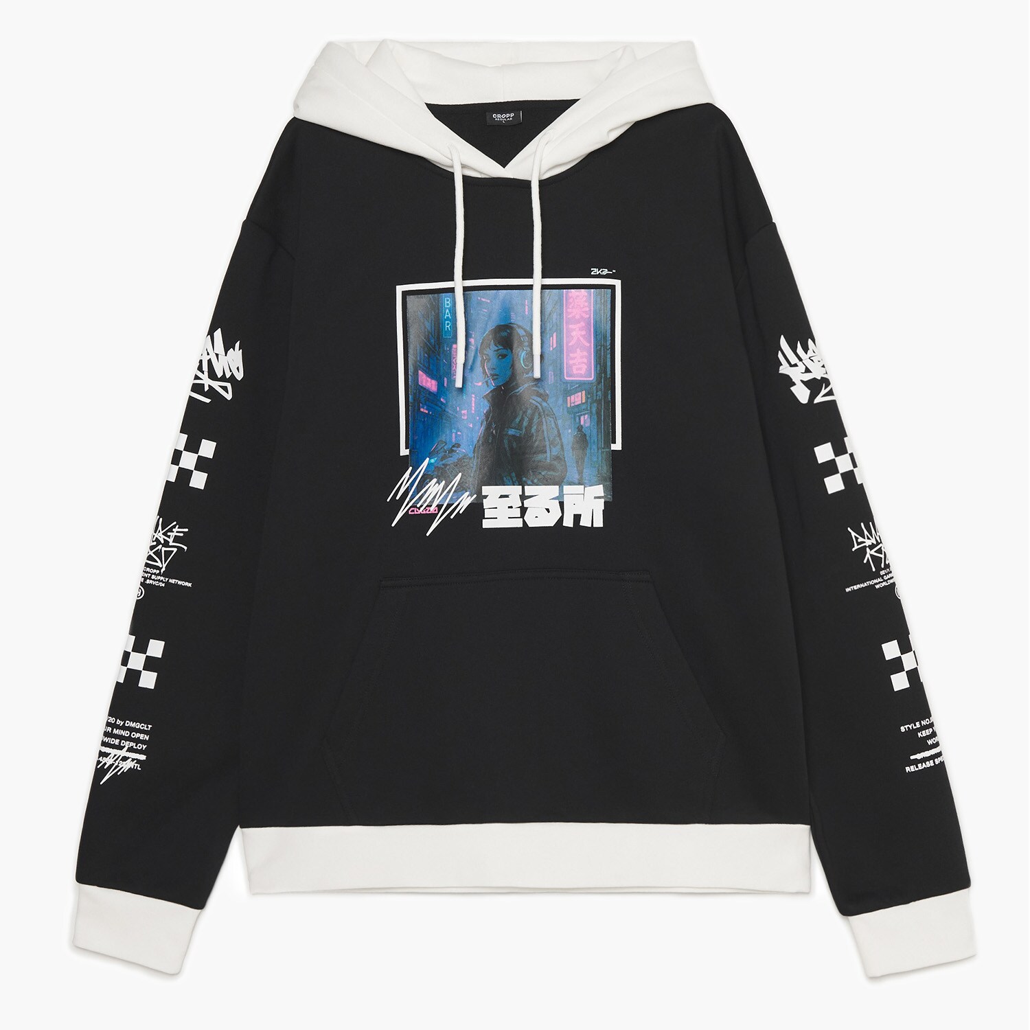 Cropp - Mikina s kapucí a potiskem - černý