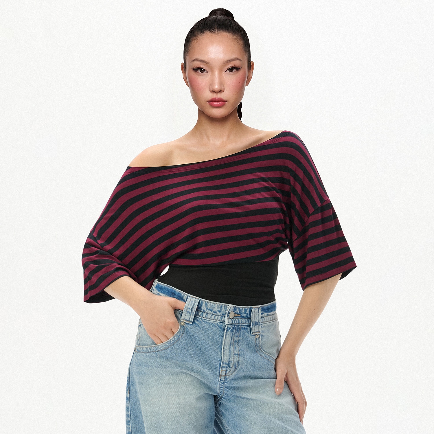 Cropp - Prugasta bluza - boja kestena