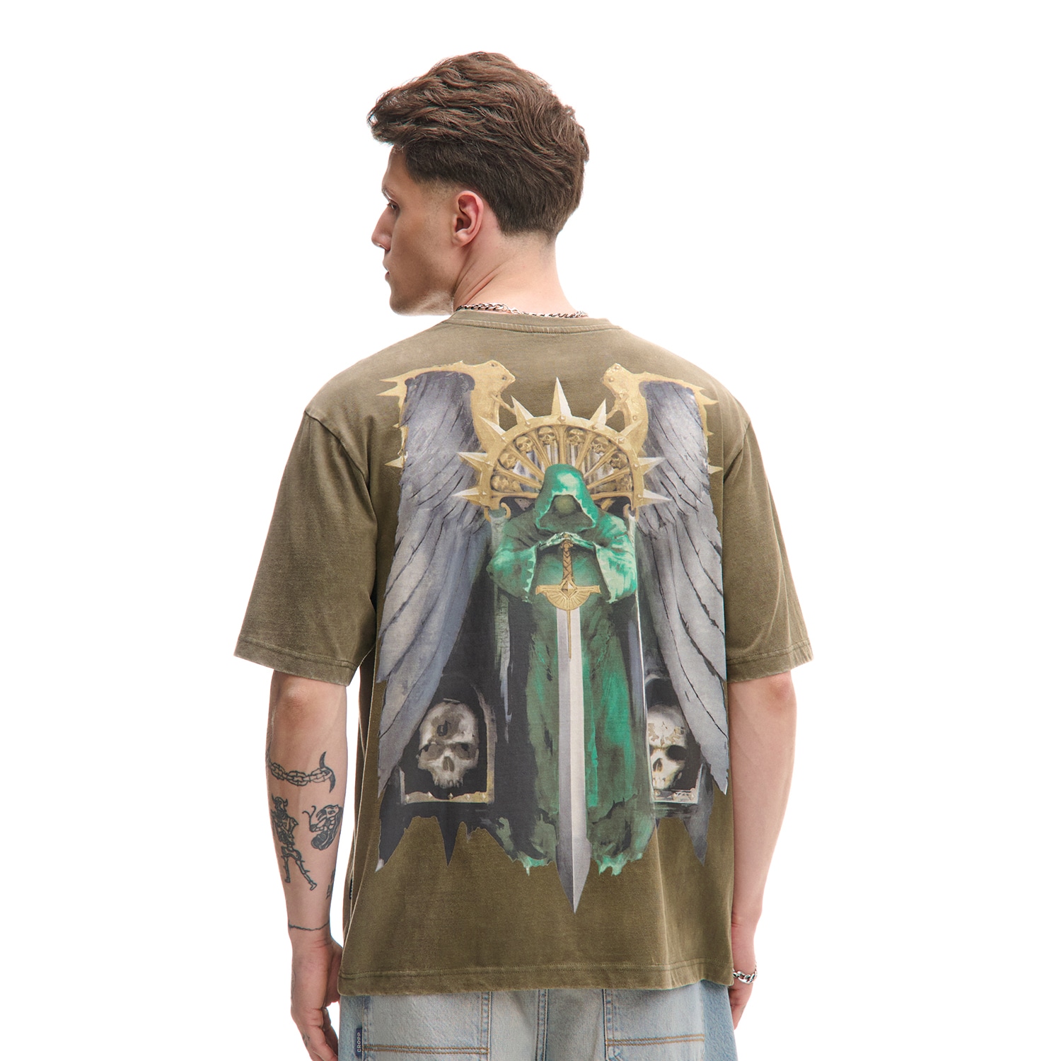 Cropp - Majica kratkih rukava s printom Warhammer 40 000 - prljavozeleno