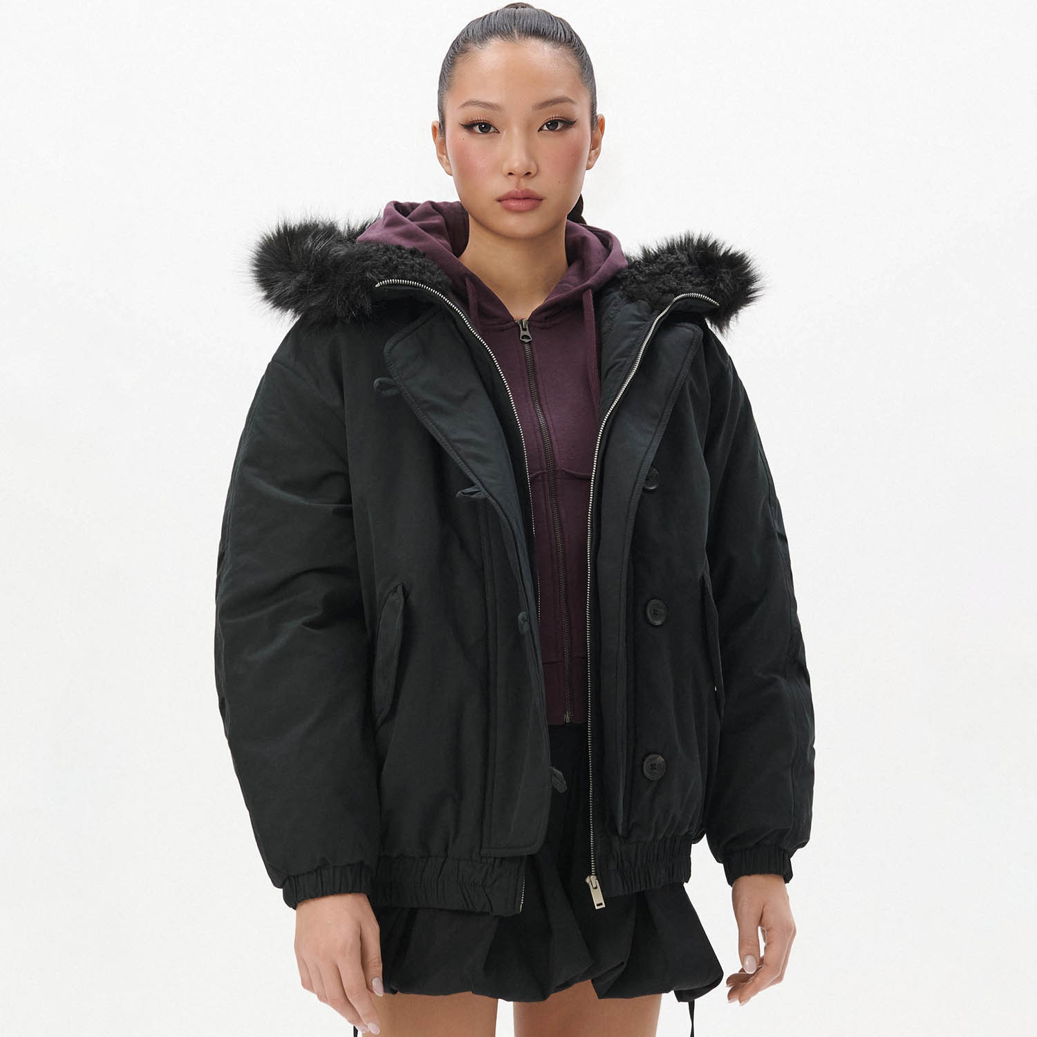 Cropp - Bomber jakna s kapuljačom - crno