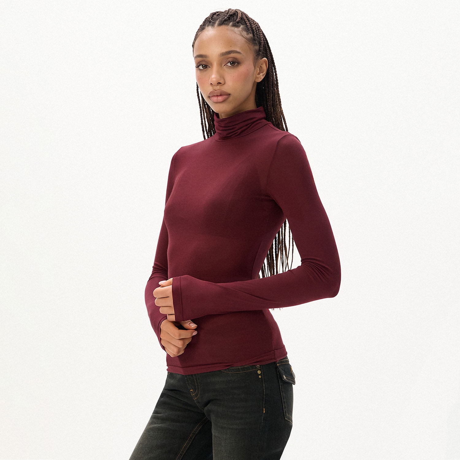 Cropp - Bluza s visokim ovratnikom - boja kestena