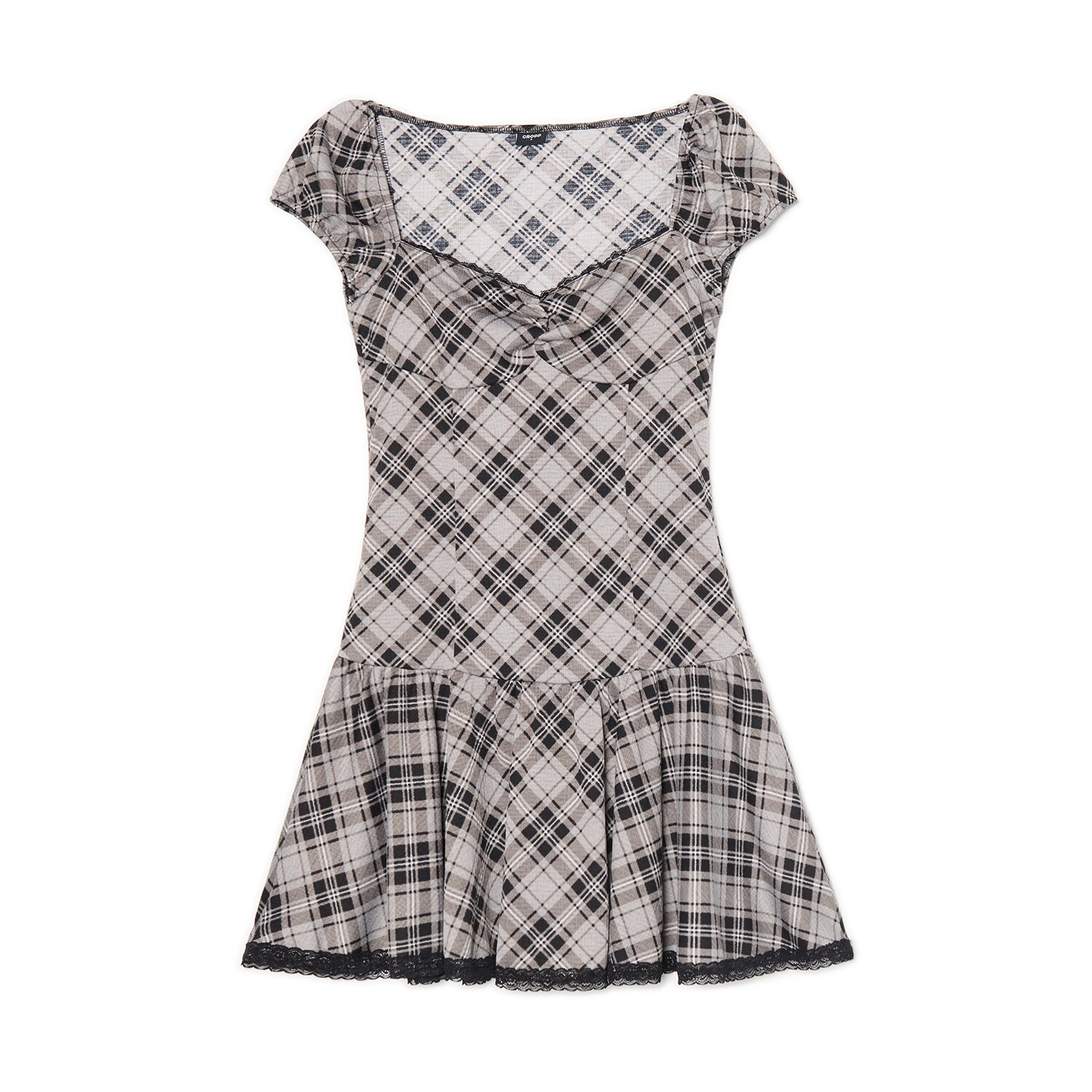 Cropp - Karirana mini haljina - tamnosivo