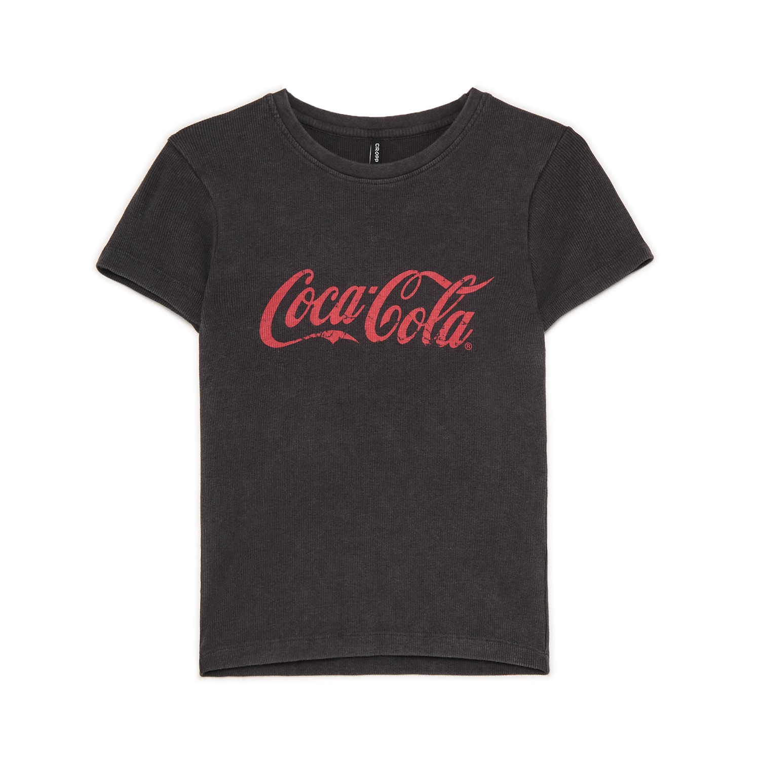 Cropp - Rebrasta majica kratkih rukava s printom Coca-Cola - tamnosivo