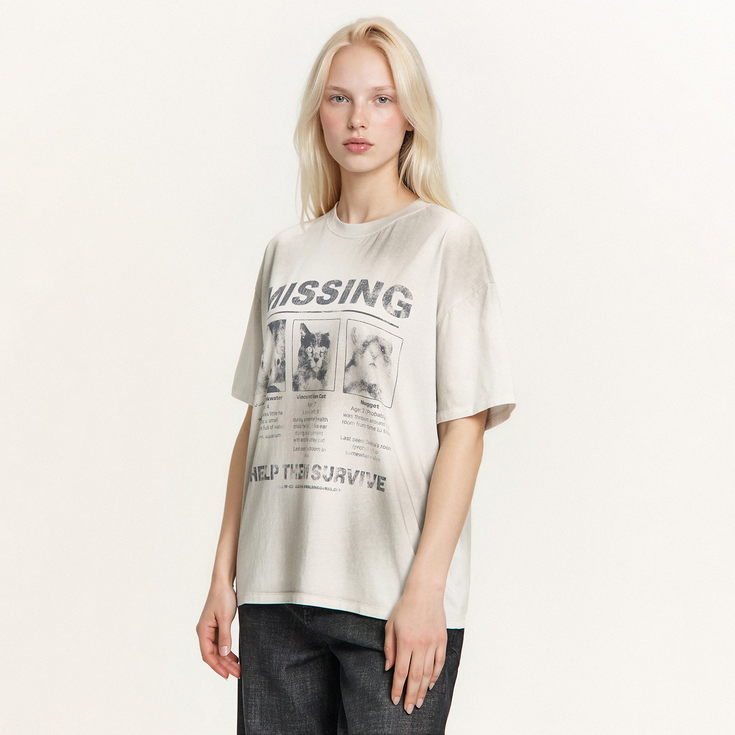 Cropp - Oversize majica s printom - svijetlo siva