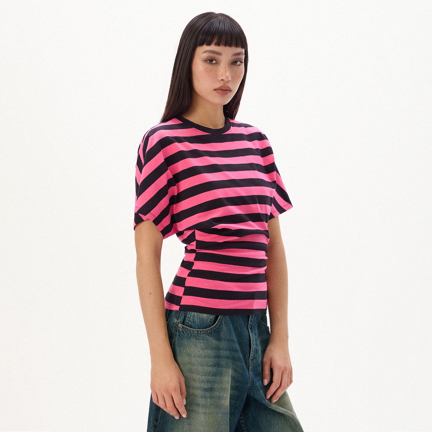 Cropp - Prugasta bluza - jarkoružičasto