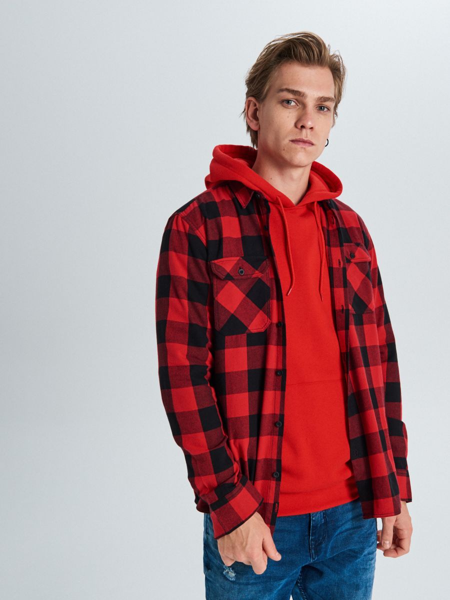 red check shirt with hood