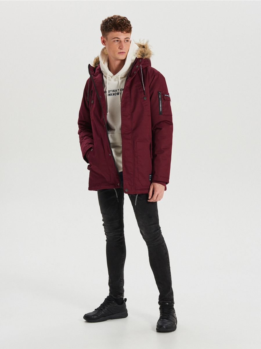maroon parka coat
