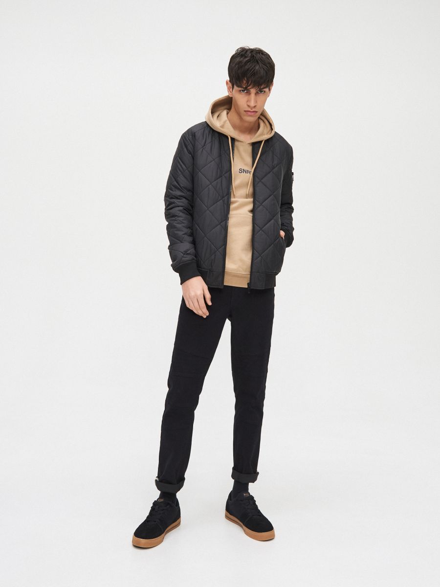 collarless bomber jacket