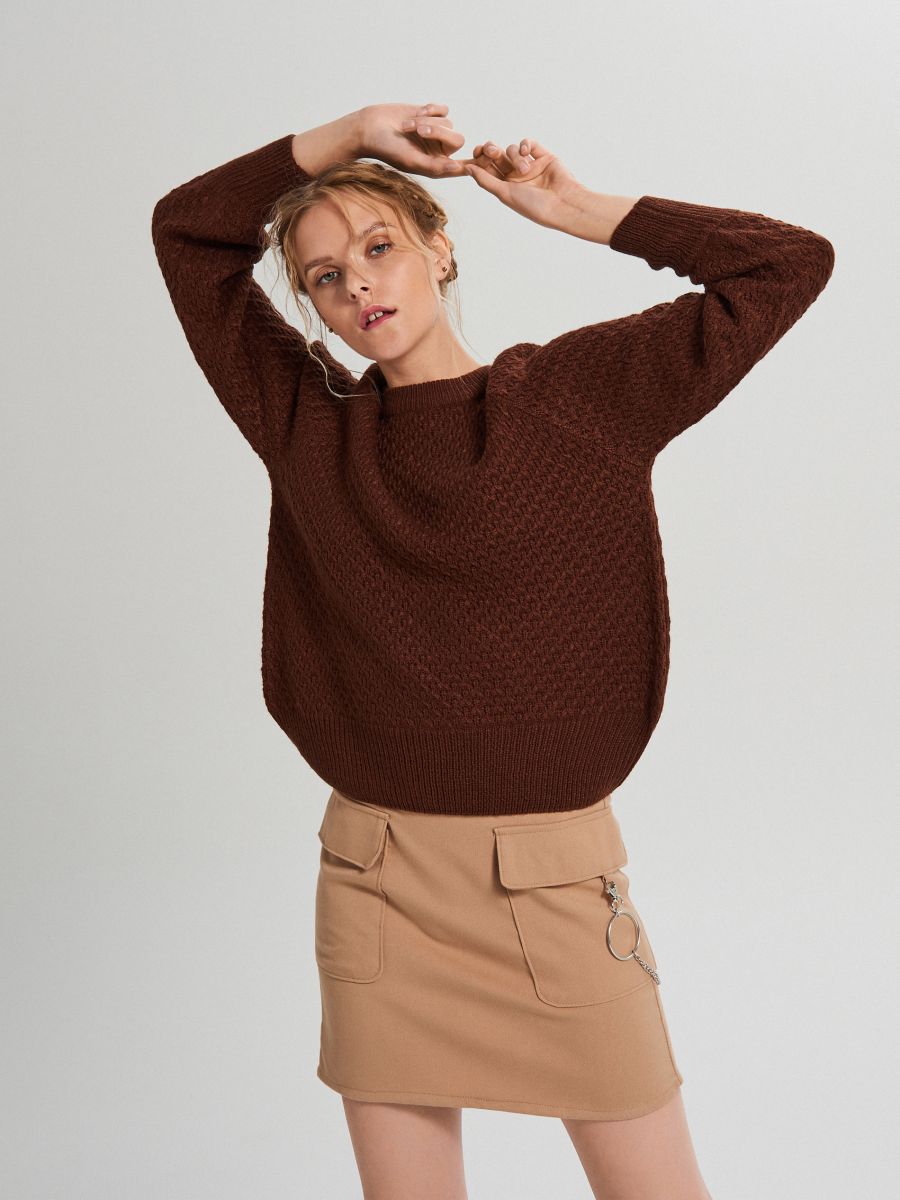 dark brown cable knit sweater