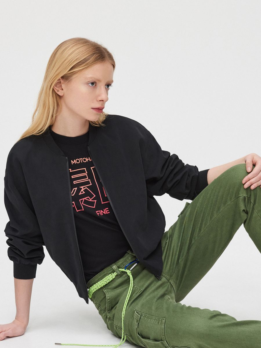 plain black bomber jacket womens