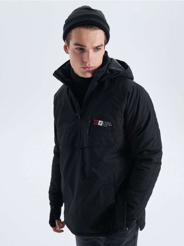 Insulated anorak with reflective print - black - UM425-99X - CROPP