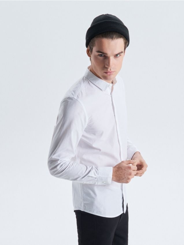 slim fit plain shirt - white - UW624-00X - CROPP