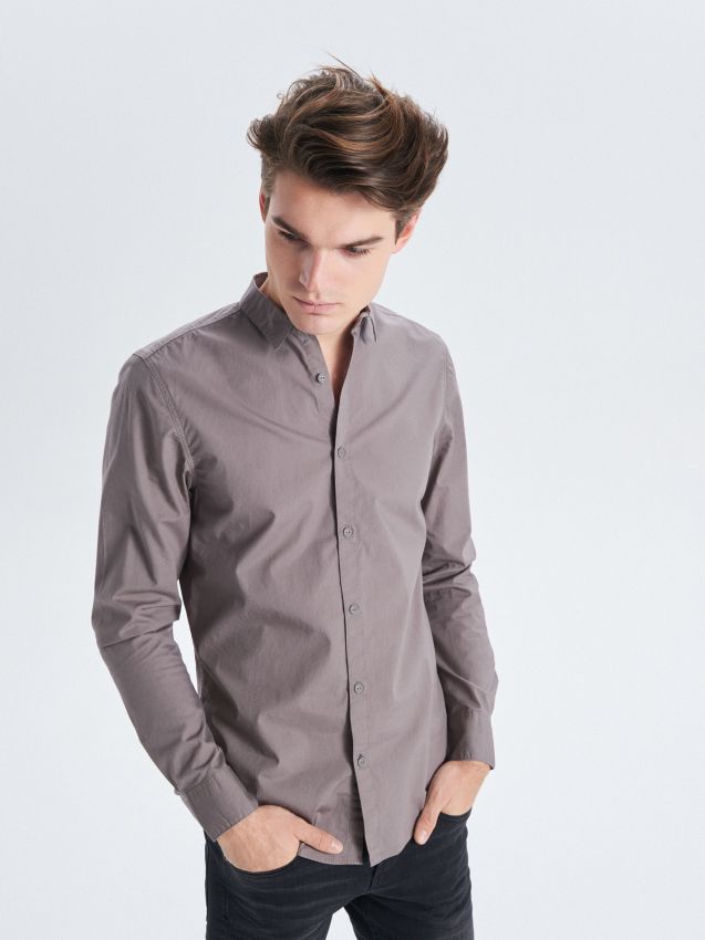 slim fit plain shirt - grey - UW624-09X - CROPP