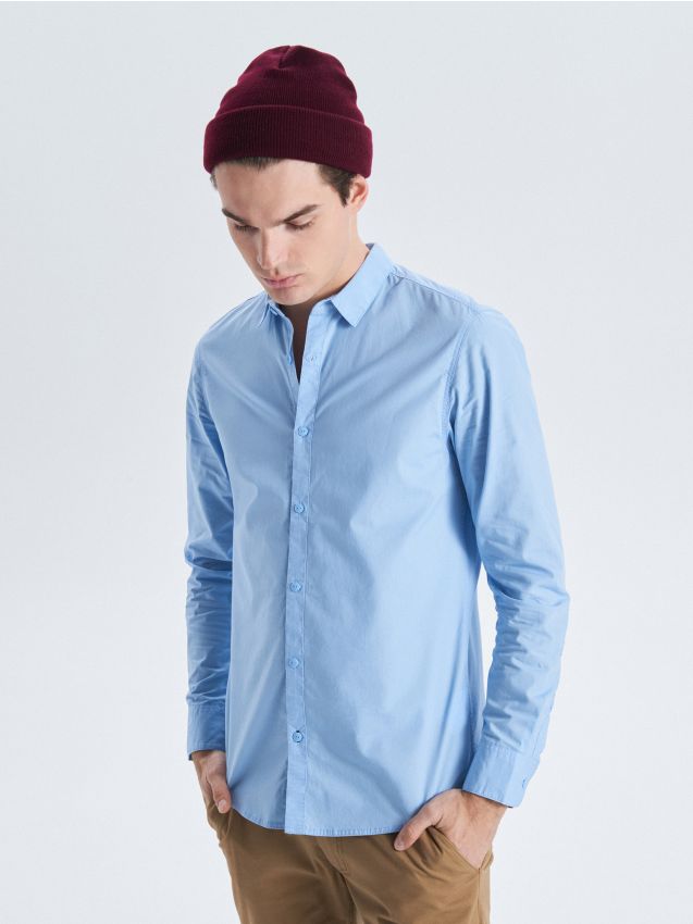 slim fit plain shirt - blue - UW624-55X - CROPP